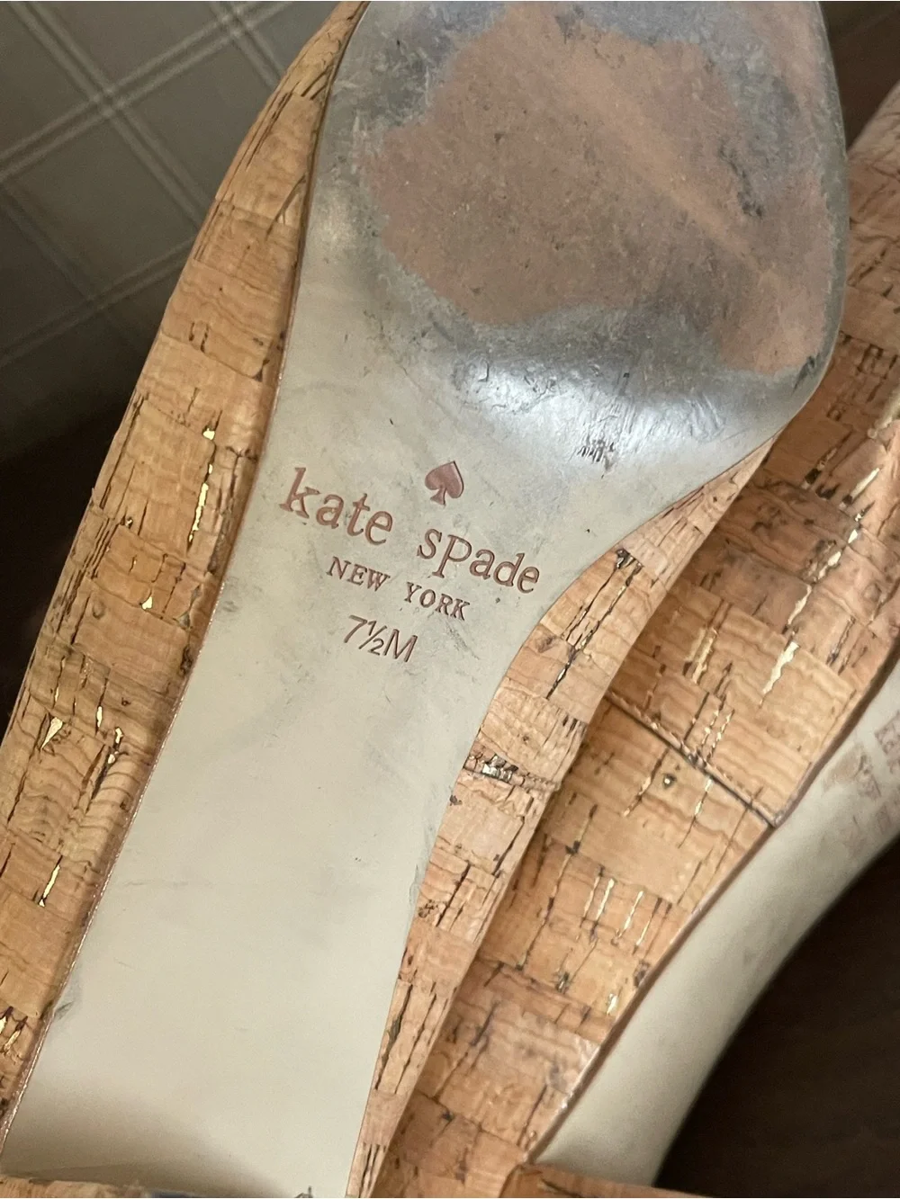 kate spade Natural Cork Pointed Toe Flats with Metallic Flecks